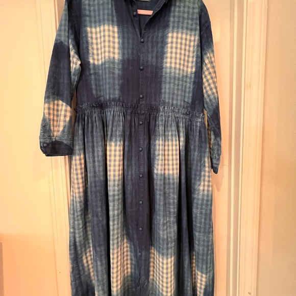 Ichi Antiquities Gingham Indigo Dress - Picture 1 of 4